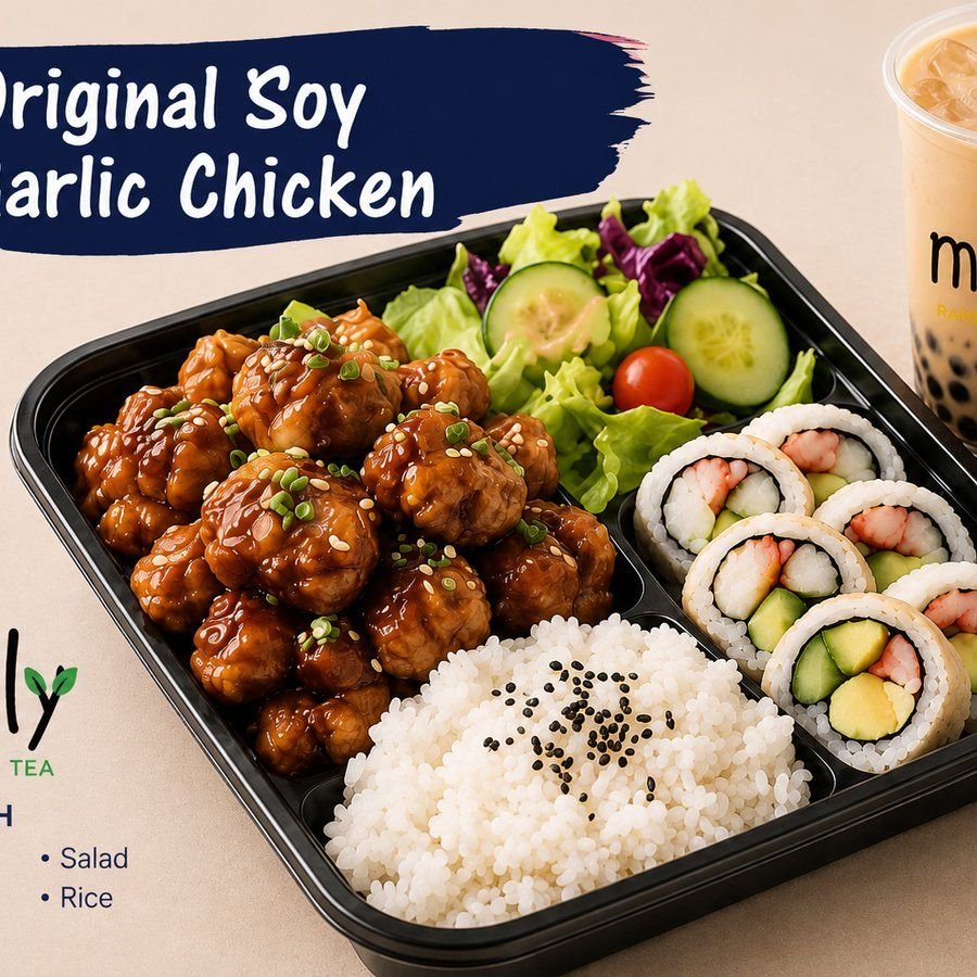 Soy garlic chicken bento box